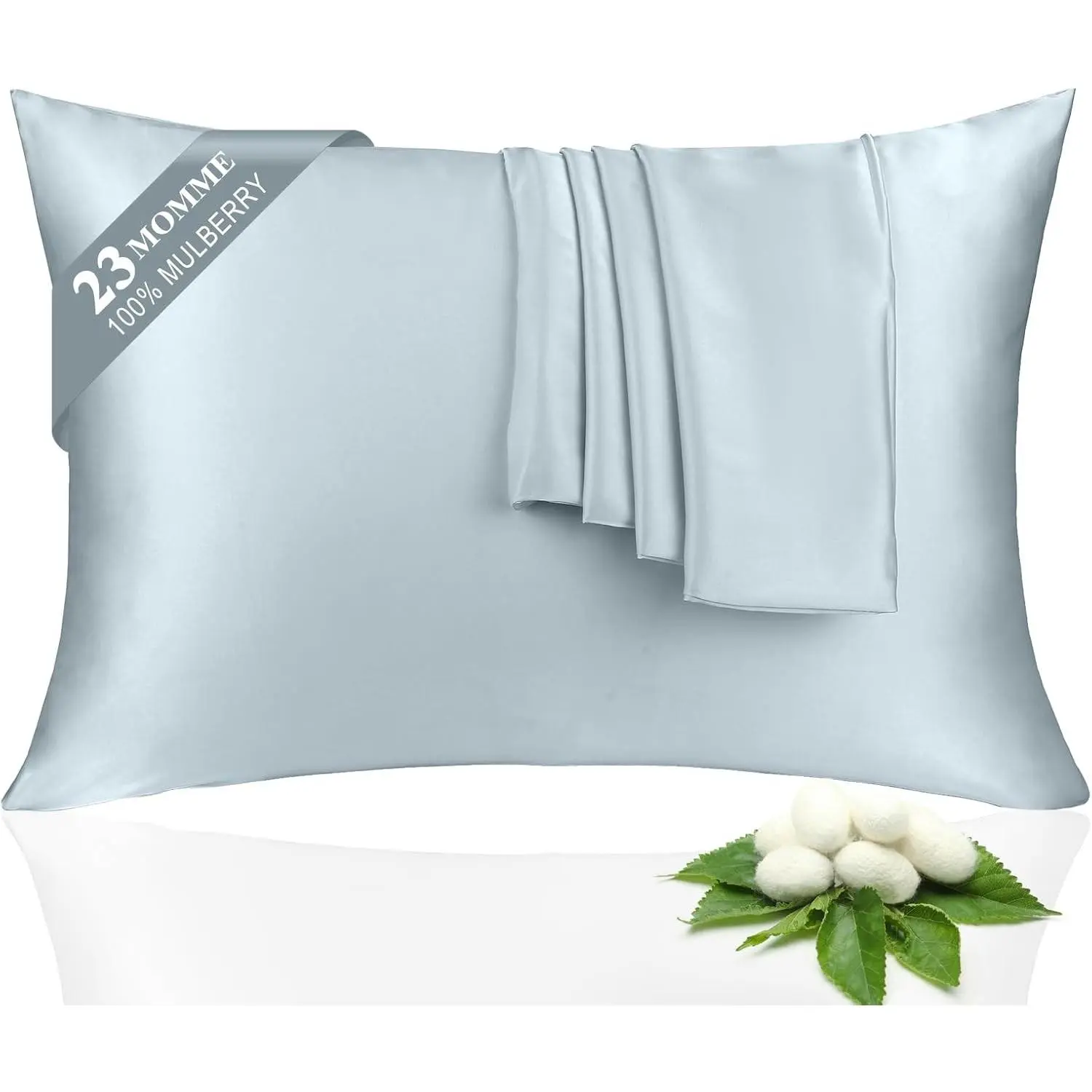 100% Silk Pillowcase 2 Pack for Hair and Skin, Both Sides 23 Momme Grade 6A+ Mulberry Silk Pillowcases with Hidden Zipper, Soft&Smooth Cooling Pillow Cases (Ash Blue, Standard 20×26)Gift