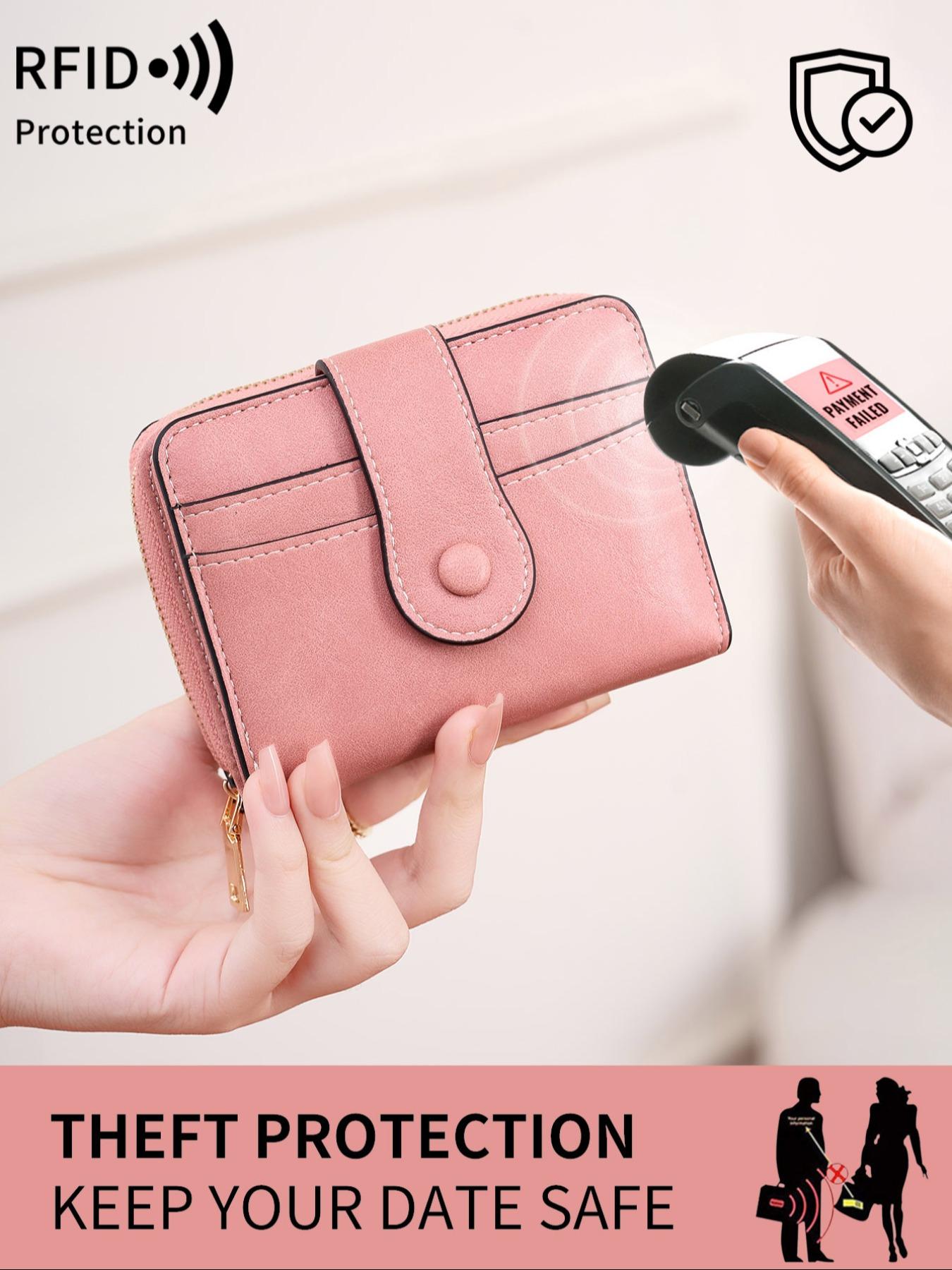 Women's Solid Color RFID Blocking Card Holder, Fashionable PU Leather Zipper Wallet, Casual Versatile Coin Purse for Daily Used