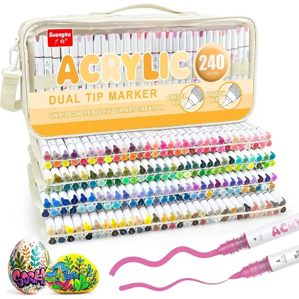 240 Colors Dual Tip Acrylic Paint Markers, for Rock Wood Glass Paper Coloring Books Ceramics, Back to School Office School Supplies
