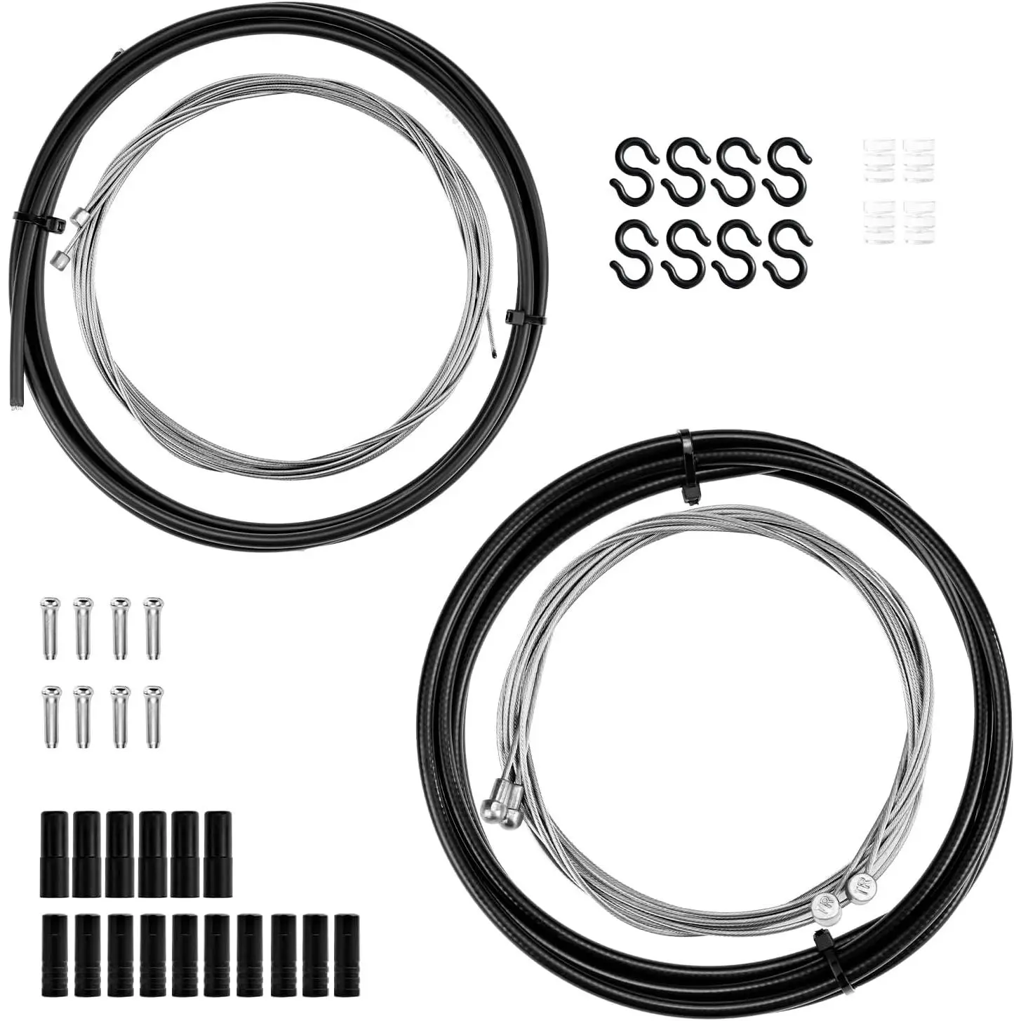 Universal Bike Cable Kit, Bicycle Brake & Shift Cable Replacement Kit with Housing, Derailleur Cables, End Caps & O-Rings, Fits Mountain Road Gravel Bikes, Black