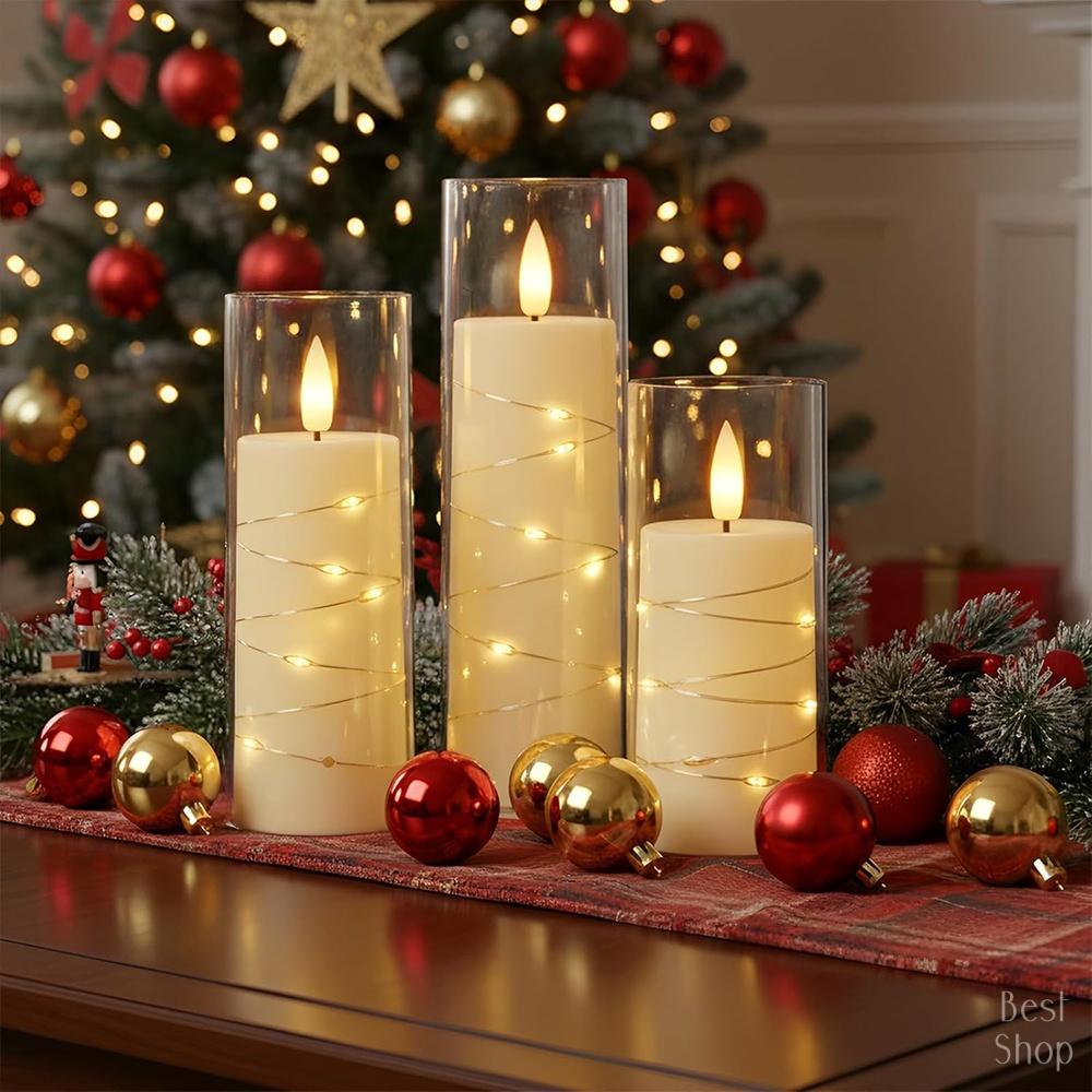 5pcs Flameless LED Candles with Embedded Star String, Battery Operated Acrylic Pillar Candles with Timer and Remote, Flickering Candles for Romantic Ambiance and Home Decoration Mood Decorative,Valentine's Day, Mother's Day