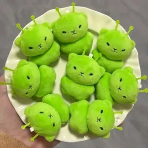 1/12pcs Cartoon Mini Alien Cat Plush Doll Green Space Cat Pendant Portable Keychains Bag Decoration Trendy Toys Surprise Gifts