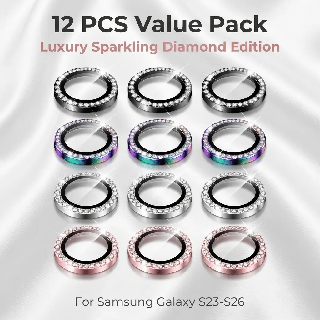 12 PCS Camera Lens Protector for Samsung Galaxy S26 S25 S24 S23 Plus FE 9H Hardness Anti Scratch HD Clear Bubble Free Installation Case Friendly 4 Colors Smartphone Camera Accessories