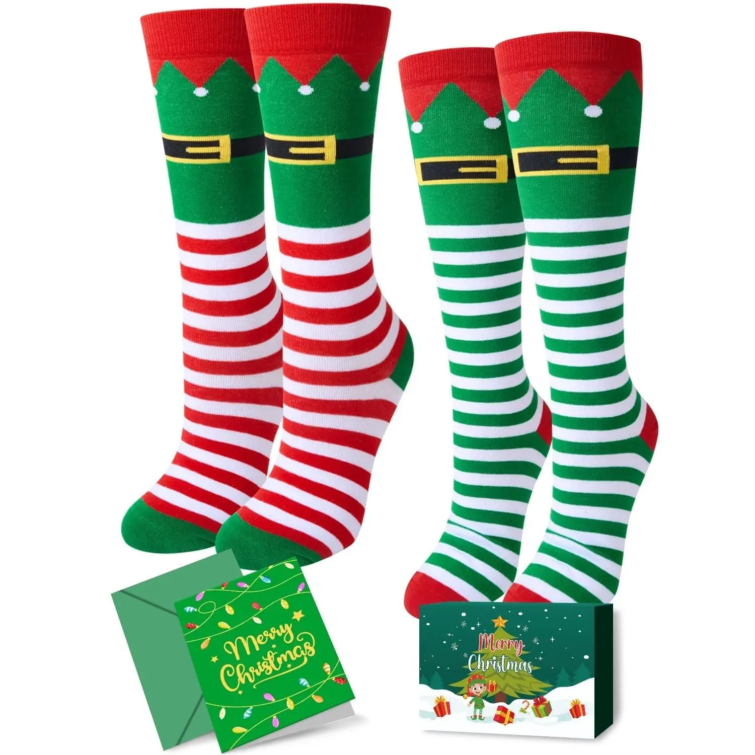 HAPPYPOP Christmas Gifts Stocking Socks for Women - Christmas Knee High Elf Socks Secret Santa Xmas Stocking with Greeting Card for Teen Girls