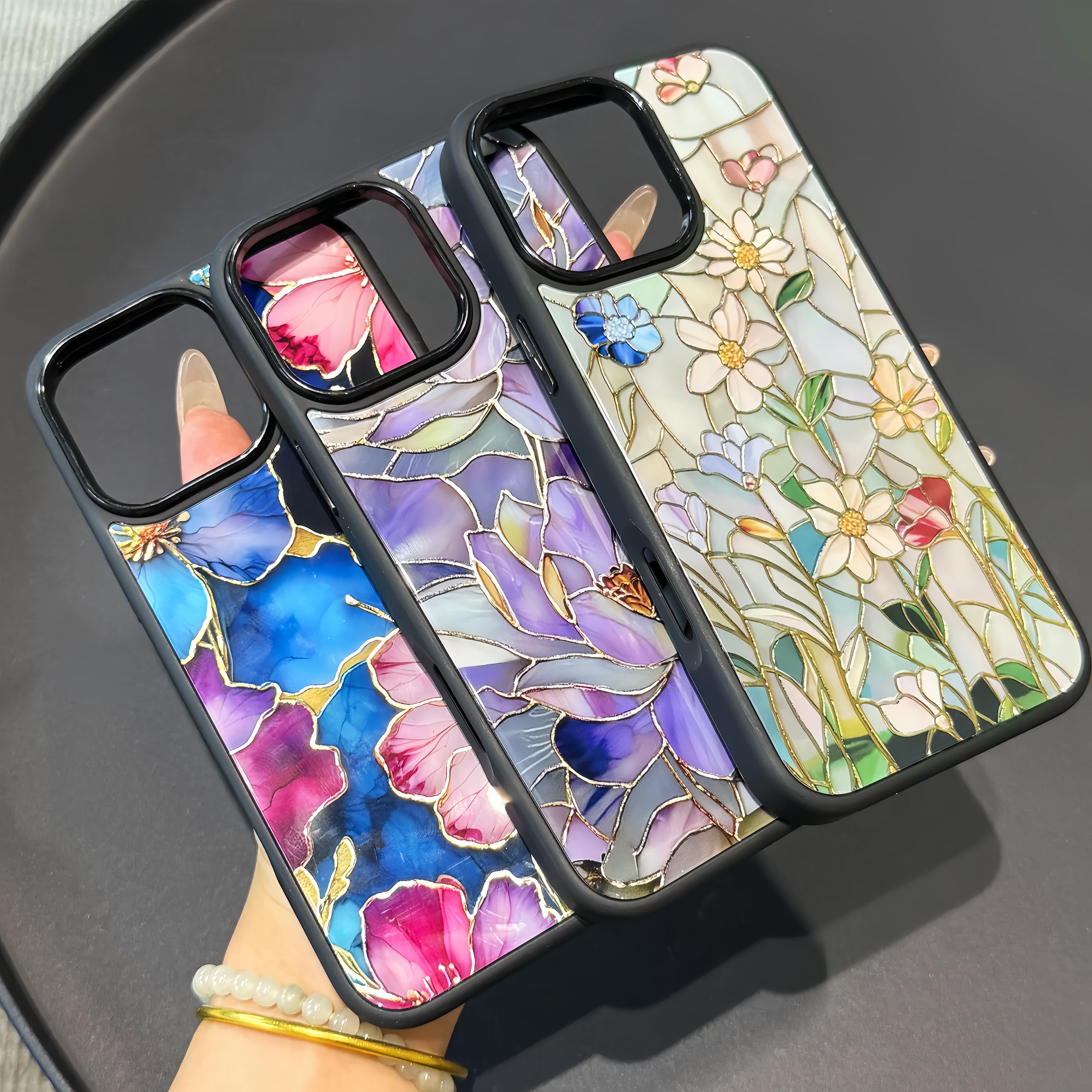 Stained Glass Inspired Floral Magnetic iPhone Case Compatible With iPhone 17/16/15/14/13/12/11  Pro Max Plus Air Series Magsafe Supported 2mm Raised Bezel Lip Screen Protection