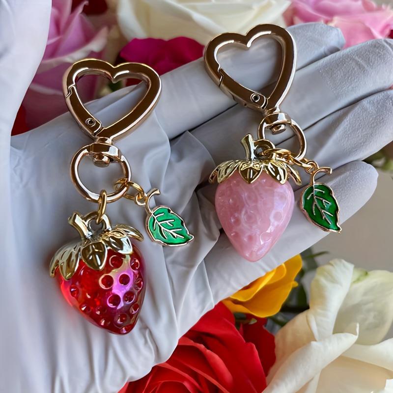 Cute Strawberry Design Keychain, Multi-Application Hanging Decoration, Heart Shaped Keychain, Phone Accessories for Women & Men, Bag Charm, Pink