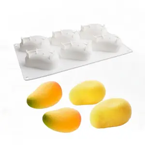 1pc mango-shaped silicone cake mold, 6-cavity realistic tropical style design, non-stick, easy to demold, suitable for fruit party cakes and chocolate, creative tropical dessert tool
