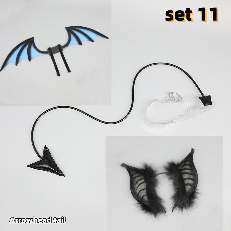 Animal Simulation Plush Furry Queen Devil Ear Wings Set Lolita Love Tail Halloween Cosplay Pros Carnival Party Cosplay Costume