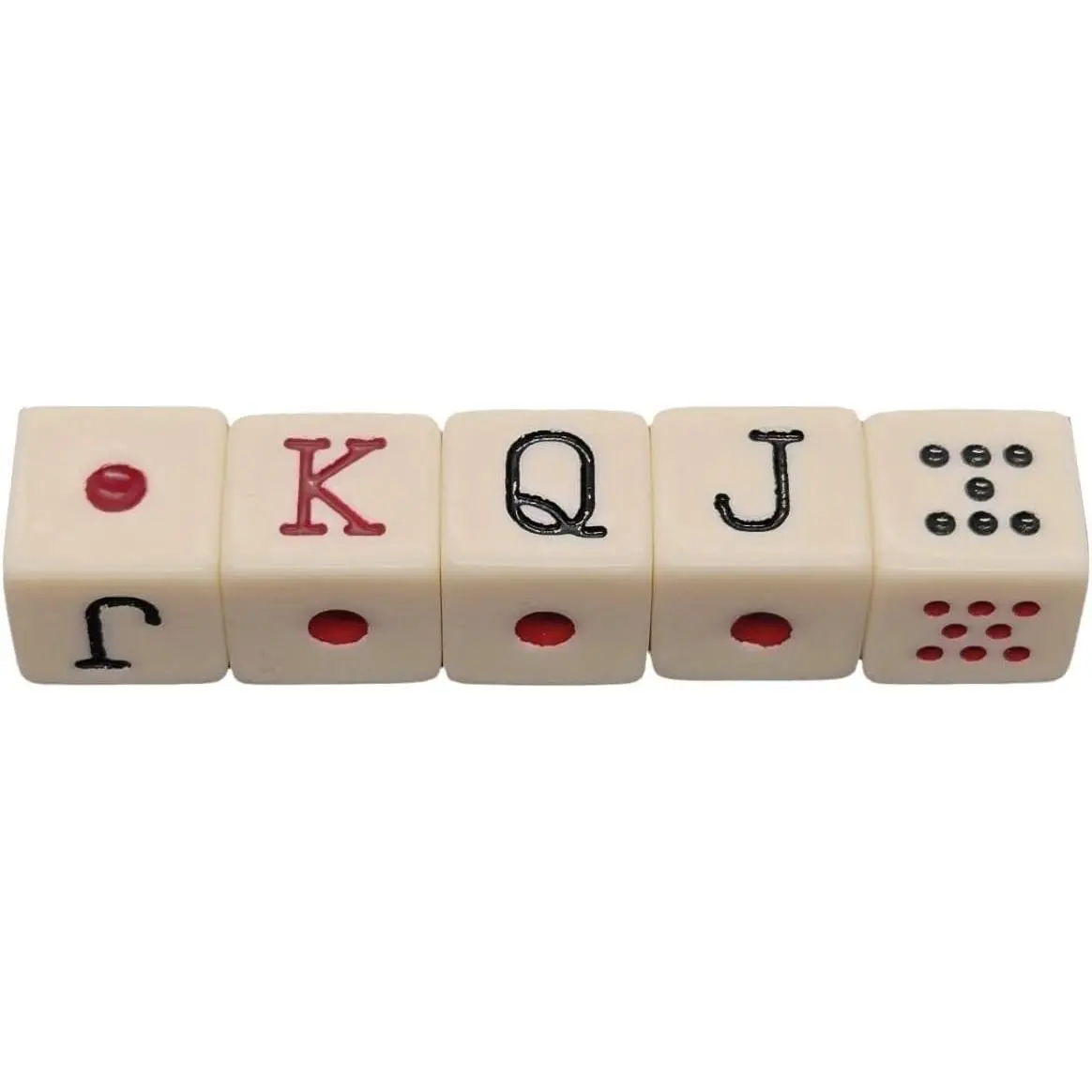 Spanish Poker Dice Set for Cubilete 16mm Dados de Poker with Dot K Q J 8 7 Symbols Classic Ivory Dice 1 Set for Casual Play