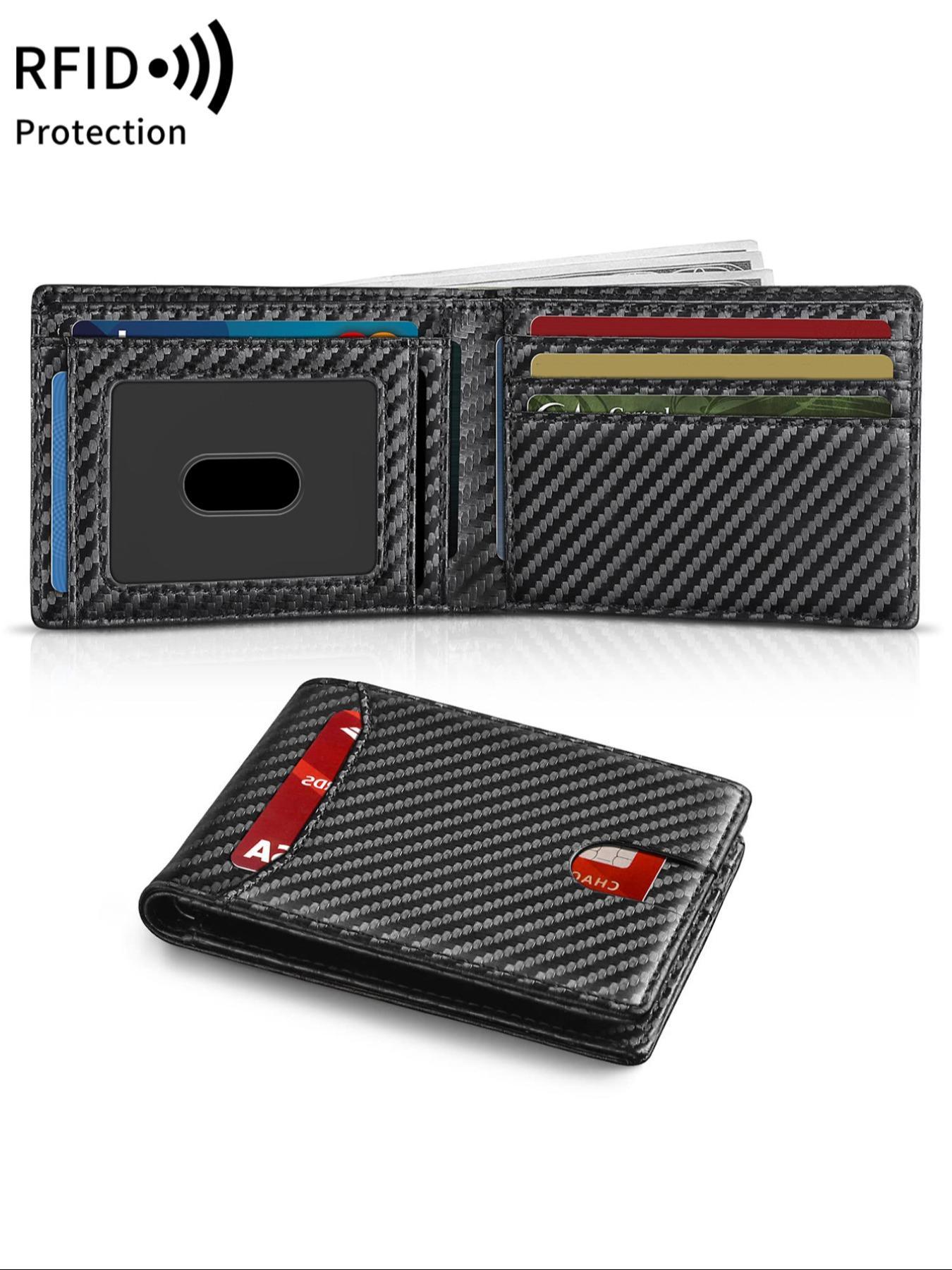 Men's Carbon Fiber Pattern Wallet, RFID Blocking Card Holder, Simple Double Fold Credit Card Holder, Business Fashion Wallet, Fashionable Wallet for Daily Use