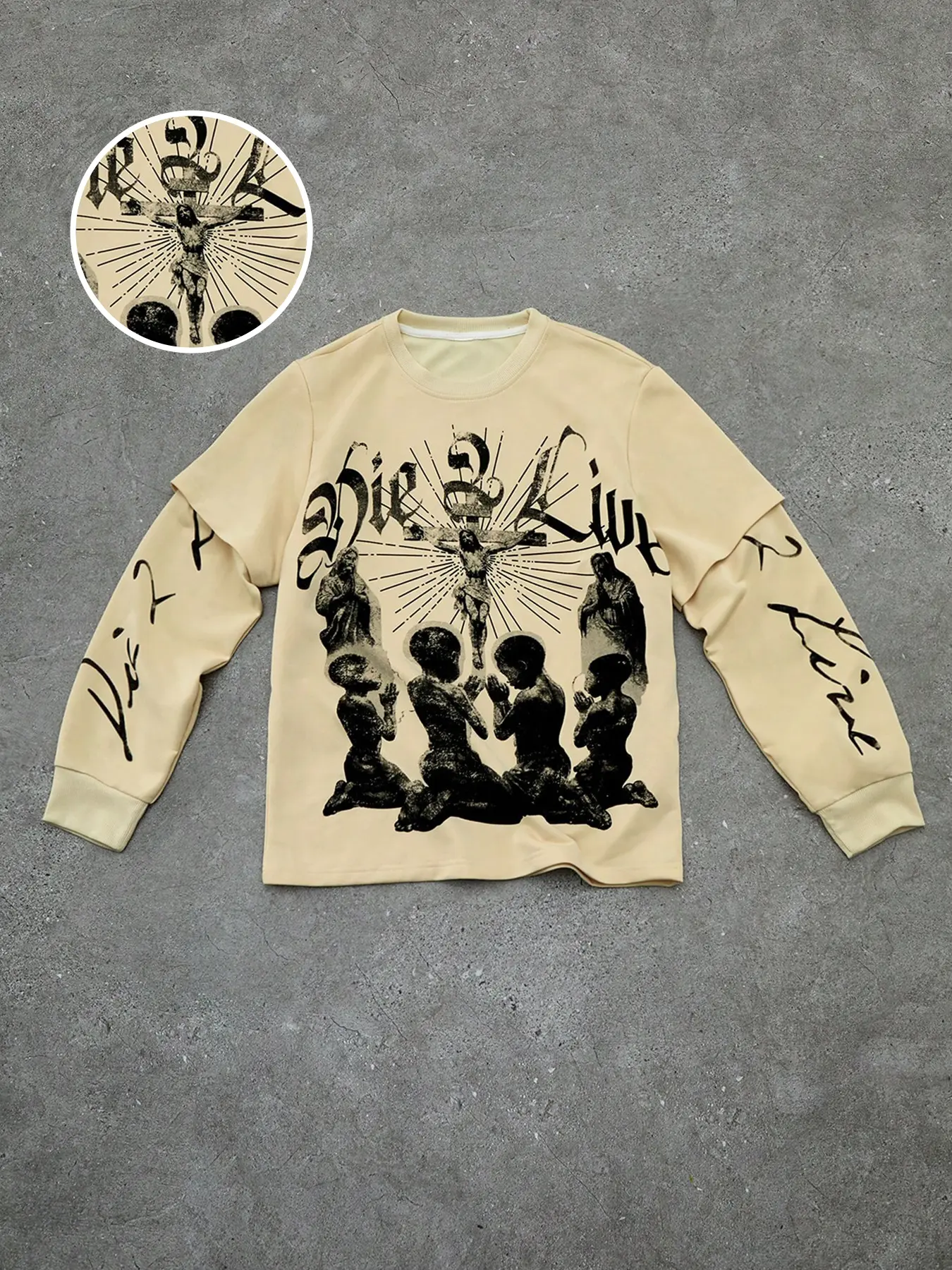 Men's Jesus Print Crew Neck Pullover Sweater, Casual Faux Two-Piece Long Sleeve Top, Perfect for Fall & Winter Wear