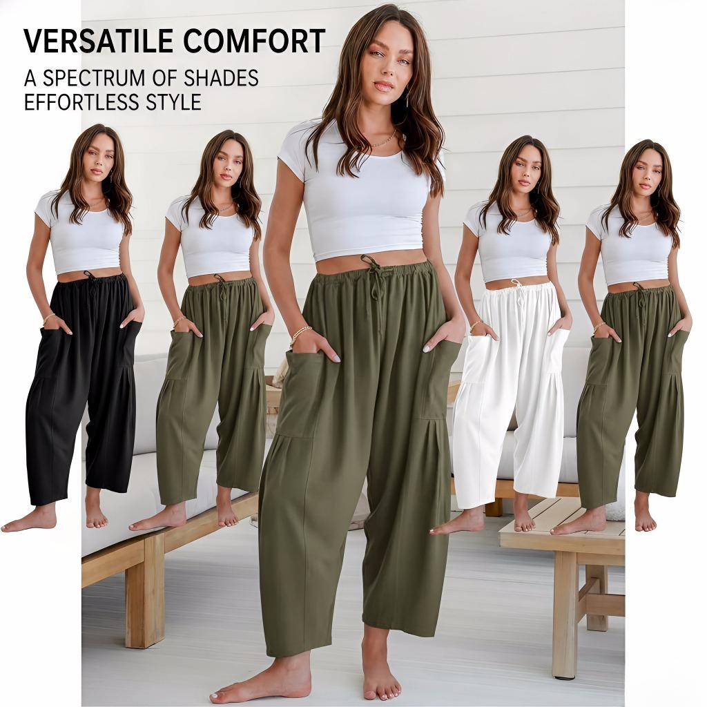Womens Linen Blend Wide Leg Pants Oversize Casual Loose Fit Beach Palazzo Harem Pants with Pockets Vacation summer outfits  Womenswear Sports and Outdoors