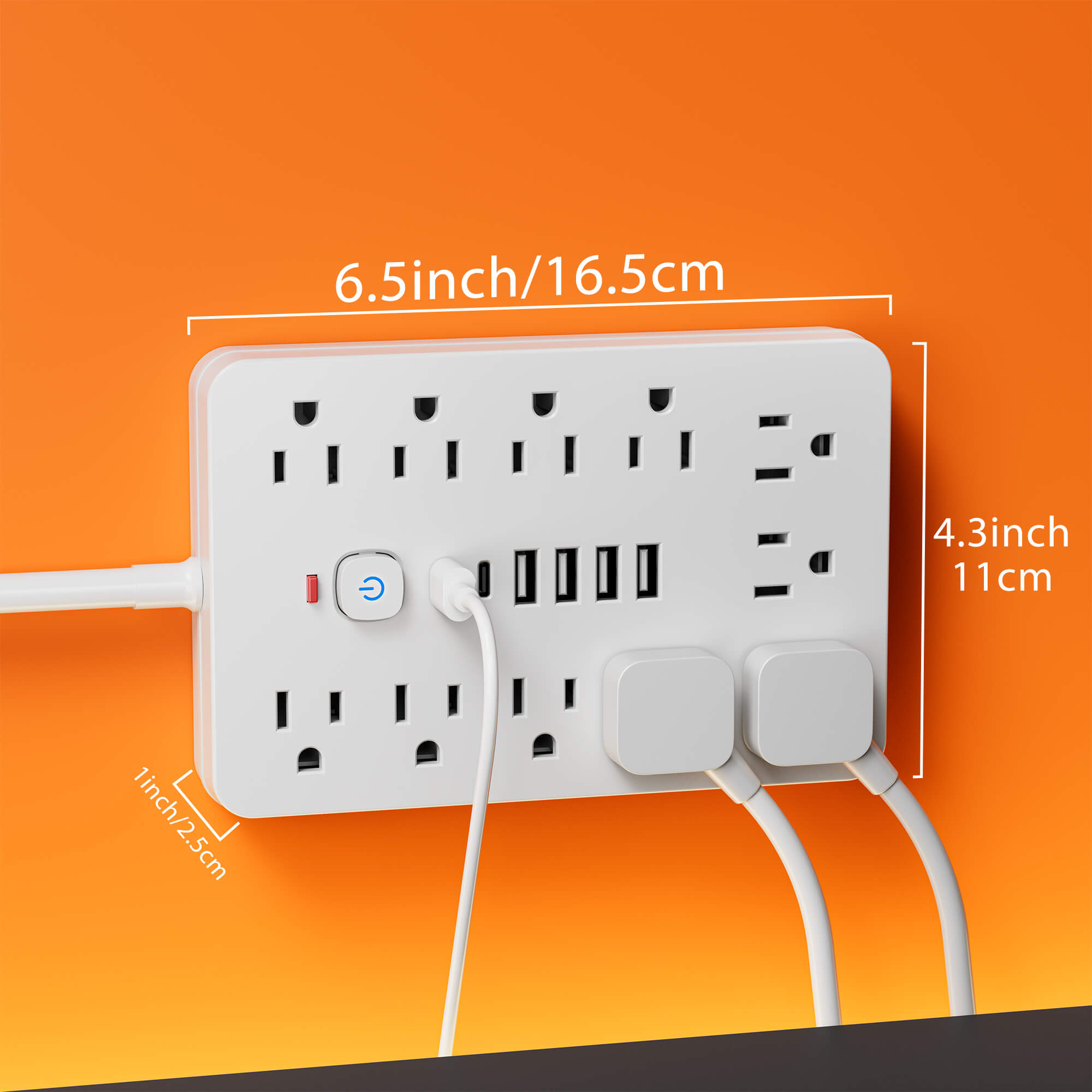 17-in-1 Surge Protected Power Strip Built In Cable, 1 Count Wall Mountable Desktop Charging Station with 4 USB & 2 Type-C Ports, Suitable for Home, Office & Travel