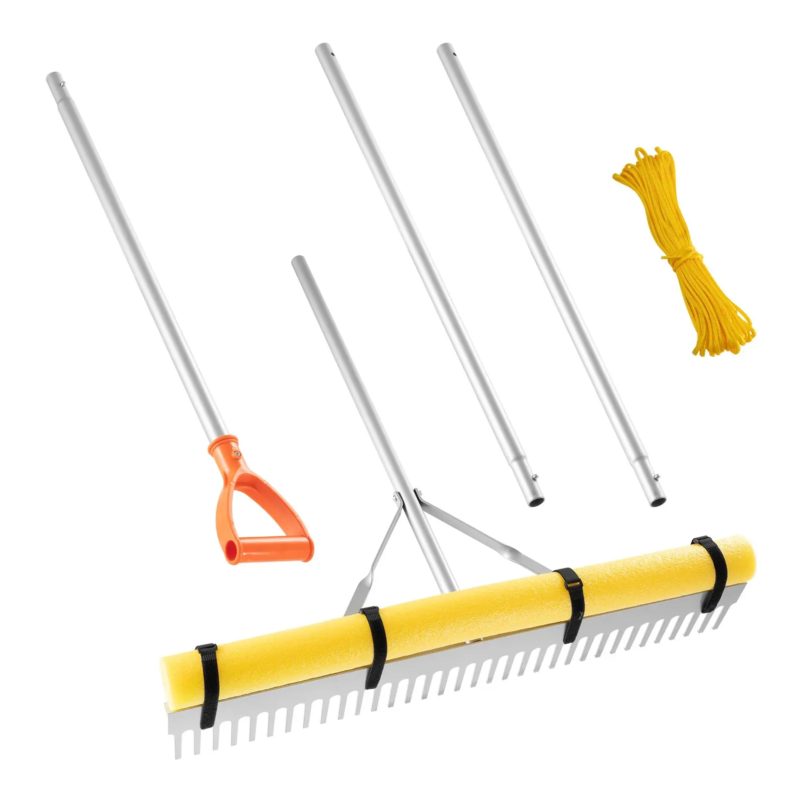 VEVOR Landscape Rake, 36 inch Wide Head 102 inch Handle, Large Heavy Duty Aluminum Landscaping Leaf Rake Tool, Asphalt Level for Loosening Soil, Garden Yard, Pond Gravel Beach Lawn Care, 52ft Rope