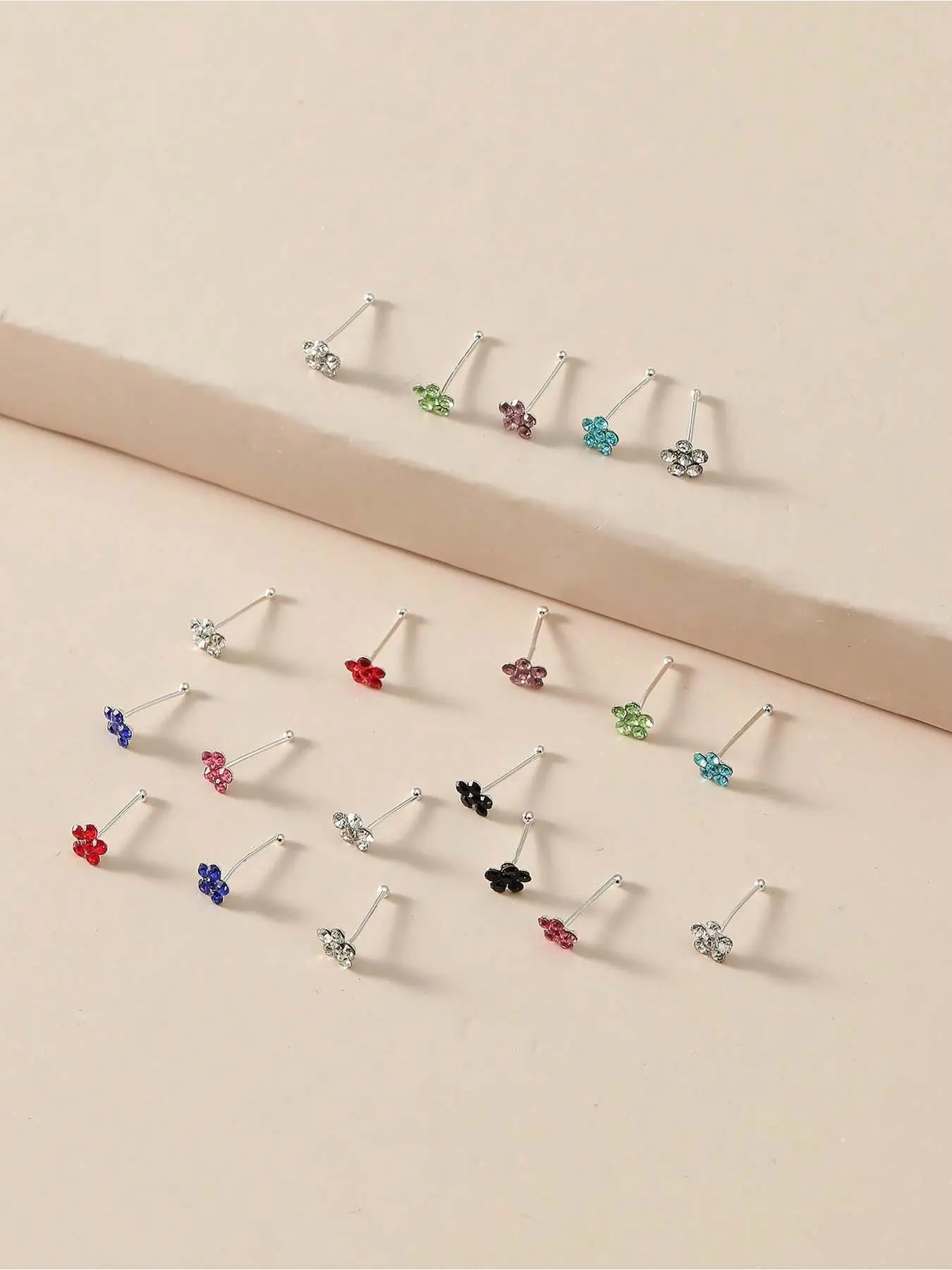 20 colourful plum blossom nose studs