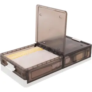 Bed 58QT/14.5Gal Flat Underbed Containers with Lid and 8 Rolling Wheels Folding Stackable Bed Organizer Boxes for Clothing Blanket Shoes Books,1 Pcs