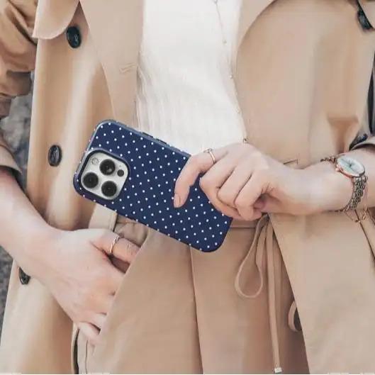 Navy Blue Polka Dot Phone Case for iPhone 16 15 14 13 12 11 Pro Max, Google Pixel – Custom Case Compatible with Samsung Galaxy S25