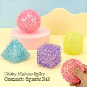 4 pack Sticky Maltose Spiky Geometric Squeeze Ball – Slow Rebound Malt Sugar Squishy Fidget Toy for Kids &Adults| Stress Relief, ASMR Satisfying Sensory Pop & Squeeze Toy for Party Favors Classroom