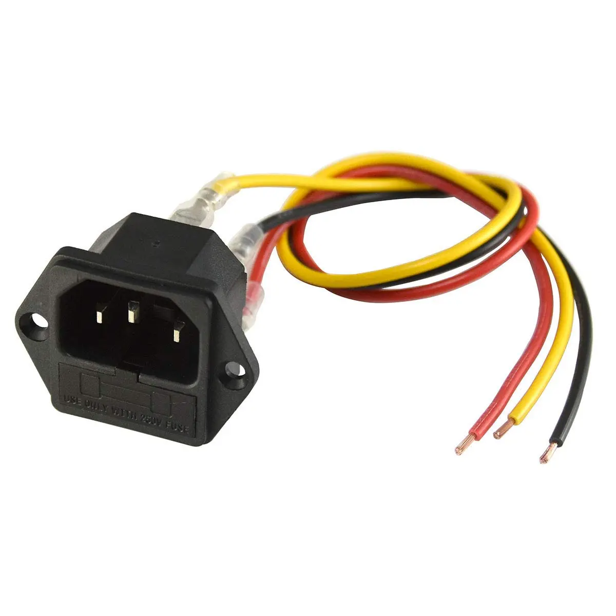 IEC320 C14 Male Power Cord Inlet Socket with Fuse Holder, 3Pin | AC 250V 15A, 3 count Wires, Pack of 2