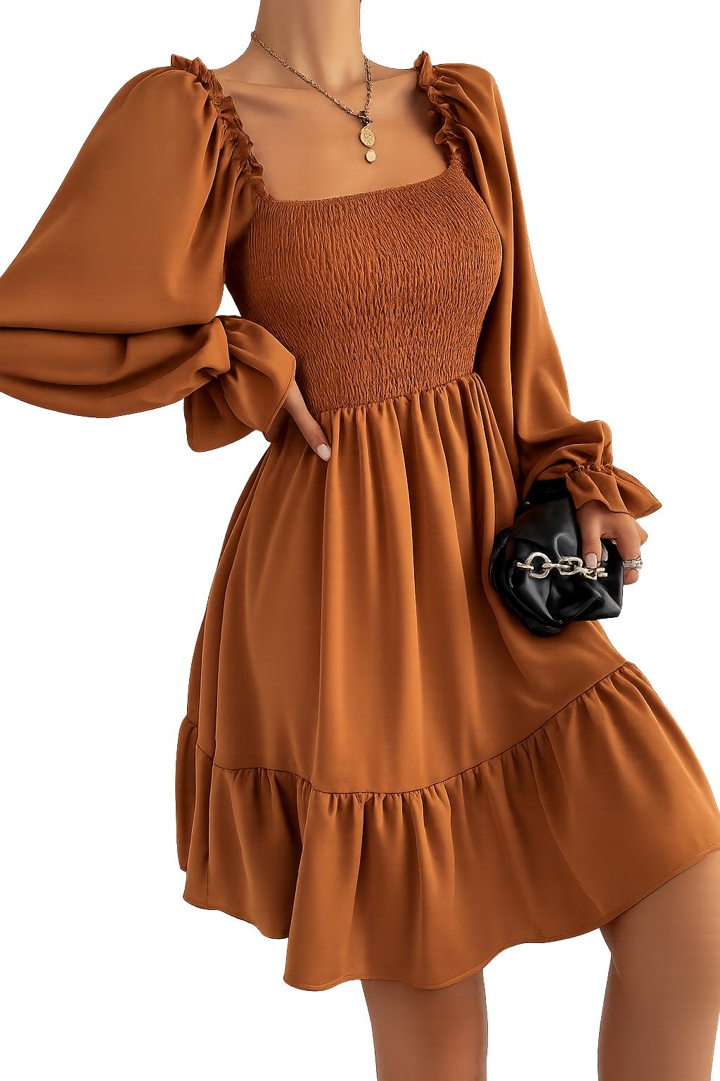 2026 Simple Square Collar Parallel Crepe Dress Body Frill Hem Skirt Dress