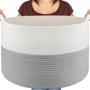 XXXLarge Blanket Basket Living Room - 22" x 22" x 14" Cotton Rope Baskets for Storage - Large Woven Basket for Toys, Towels, Pillows, Clothes- Rope Laundry Basket with Handles - Nursery Hamper Bin