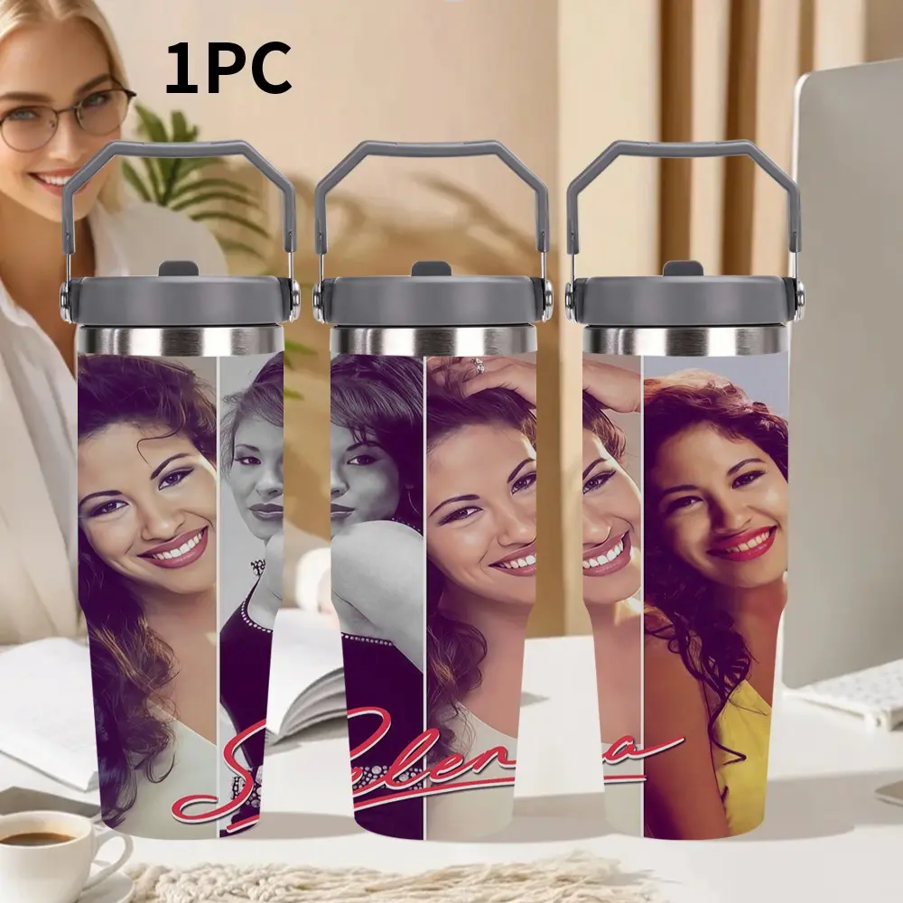 1pc 30oz/20oz Stainless Steel Tumbler, Selena Pattern Design, Leak-Proof, Perfect for Travel, Sports & Fitness, Ideal Gift for Fans, Best for Christmas, Perfect for Thanksgiving
