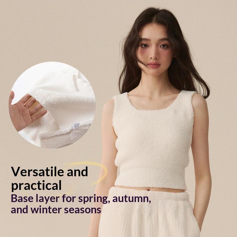 Women's Fuzzy Short Top, Wide Strap Sleeveless Fuzzy Knit Sweater Vest