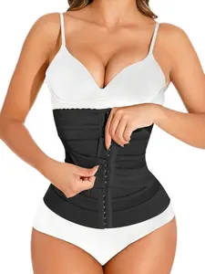 Women's Double Wrap Waist Trainer Corset, Scalloped Lace Tummy Control, Compression Cincher, Casual Skinny Fit, All Seasons