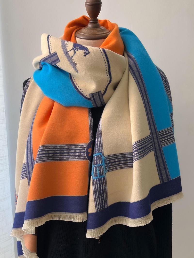 Boho-Style Horse-Pattern Scarf with Fringe-Trim, Casual Soft Warm Shawl for Fall and Winter, Fashion Accessory for Women & Girls