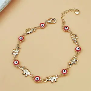 Boho Elephant Charm Bracelet for Women, Gold Tone Adjustable Chain Bracelet with Red Eye Elephant Pendant, Vintage Lucky Charm Jewelry, Festival Vacation Layering Accessory, Trendy Statement Wrist Jewelry, Mother's Day Birthday Gift