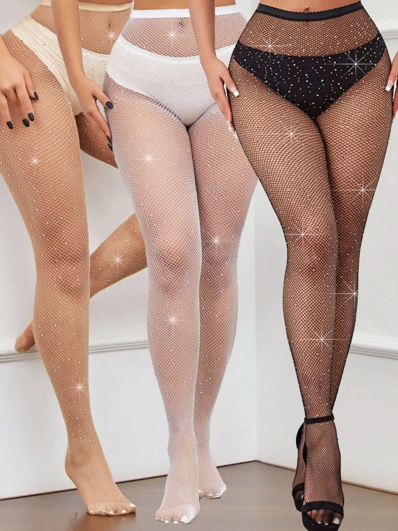 3 Pairs Shiny Fishnet Stockings, Sexy Women's Tights for Holidays and Parties, Ultra-Thin Fit, Bold Style, All Season Use, Underwear