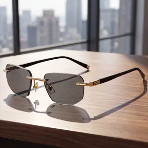 Photochromic rimless reading glasses suitable for driving and computer use—adjustable design, stylish, unobstructed view, unisex, multifunctional, and fashionable rimless style.