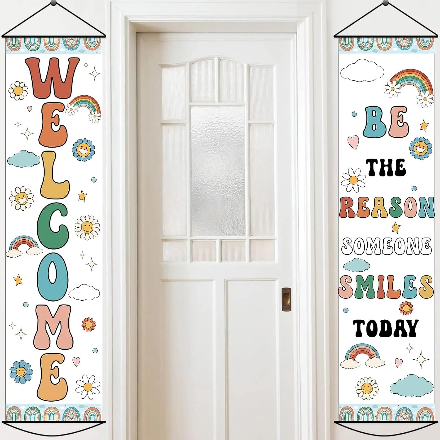2 PCS Boho Welcome Banner for Classroom Door Decorations Back to School Positive Motivational Bulletin Board Sign for Teachers Preschool Elementary First Day of School Office White