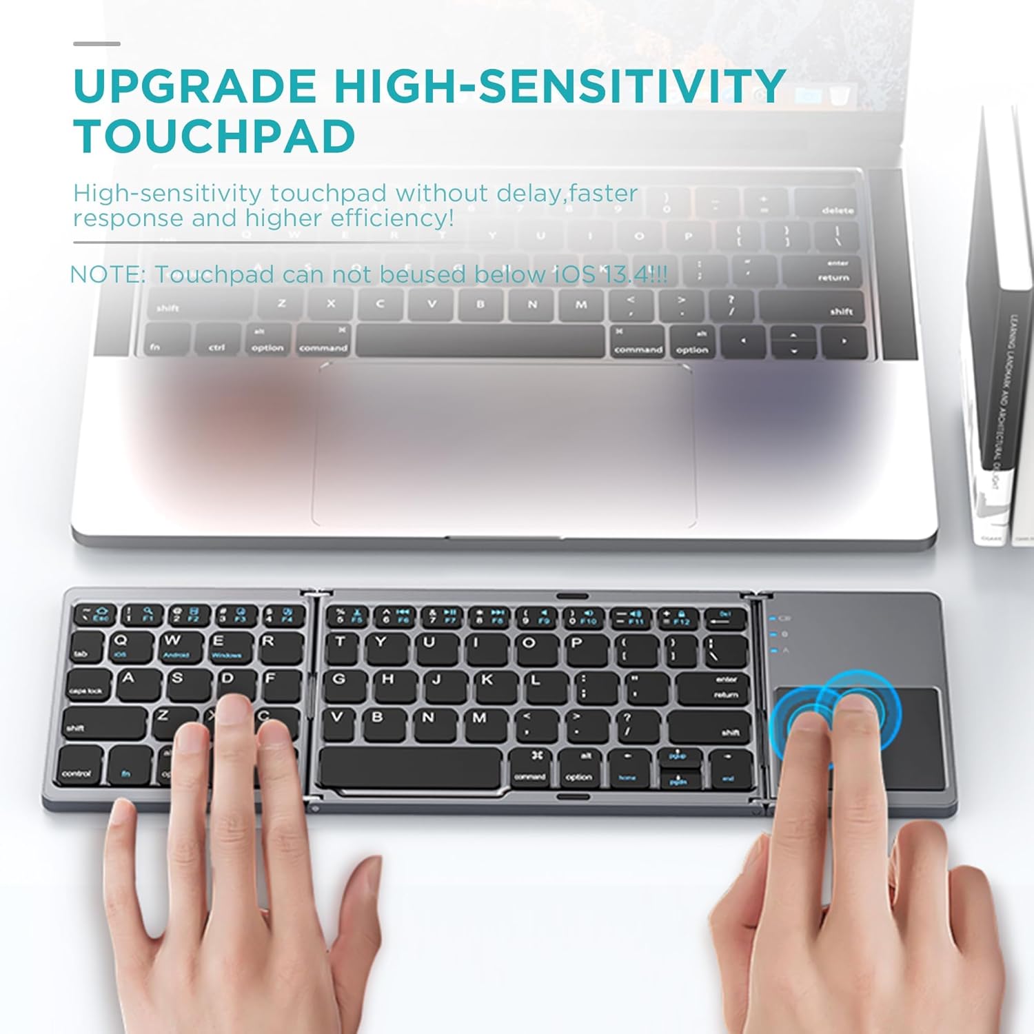 Foldable Wireless Keyboard, Rechargeable Portable Mini Folding Keyboard for iPad, Tablet, Phone, Windows, Android & iOS Devices, Compact Travel Keyboard