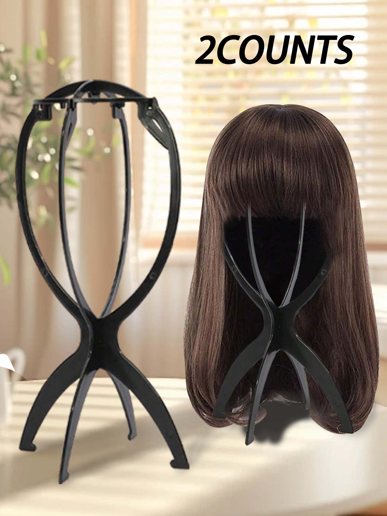 Solid Color Portable Folding Wig Stand, Wig Display Stand & Mannequin Head Holder, Wig Tool & Hair Extensions Accessory