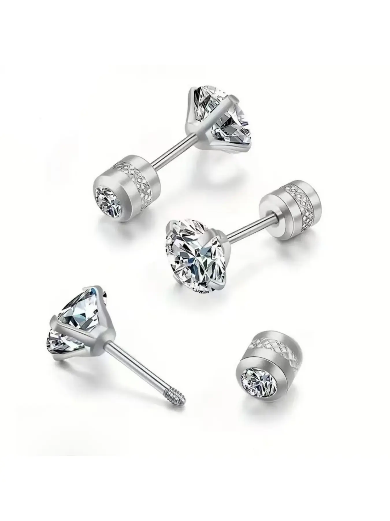 Titanium steel double-ended diamond stud earrings, zircon ear cartilage studs, stainless steel stud earrings
