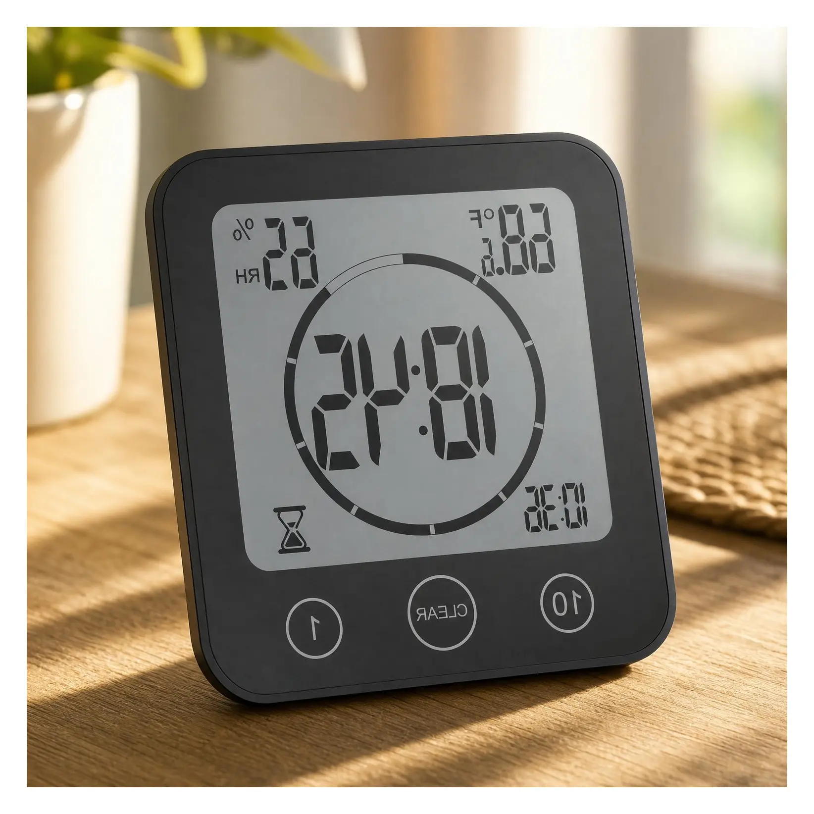 Shower Clock Waterproof Bathroom Timer – Digital Wall Clock with Countdown, Magnetic Kitchen Clock with Temperature & Humidity, Suction Cup for Kids Shower Spa Cook Bath (Black)Gift