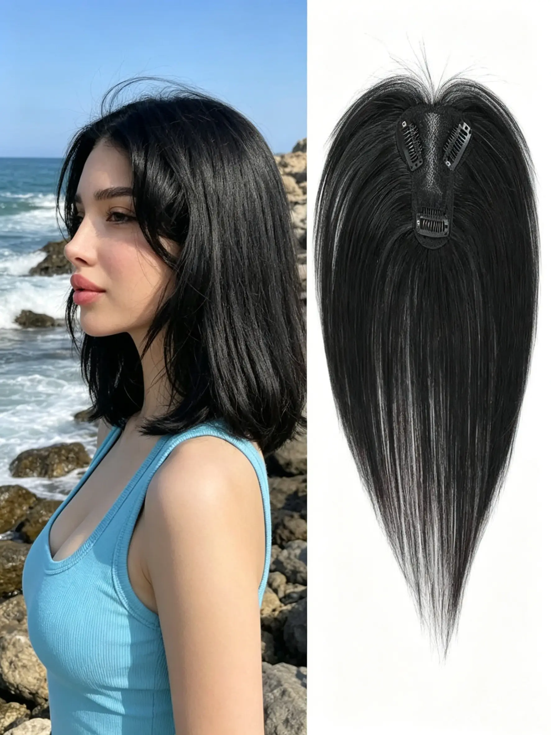 ✨ Say goodbye to thinning hair! Hair extensions with fringe | Made from high-quality Kanekalon synthetic fibre with a clip-in design for a natural, voluminous look and a realistic style | Your perfect everyday hair care companion!