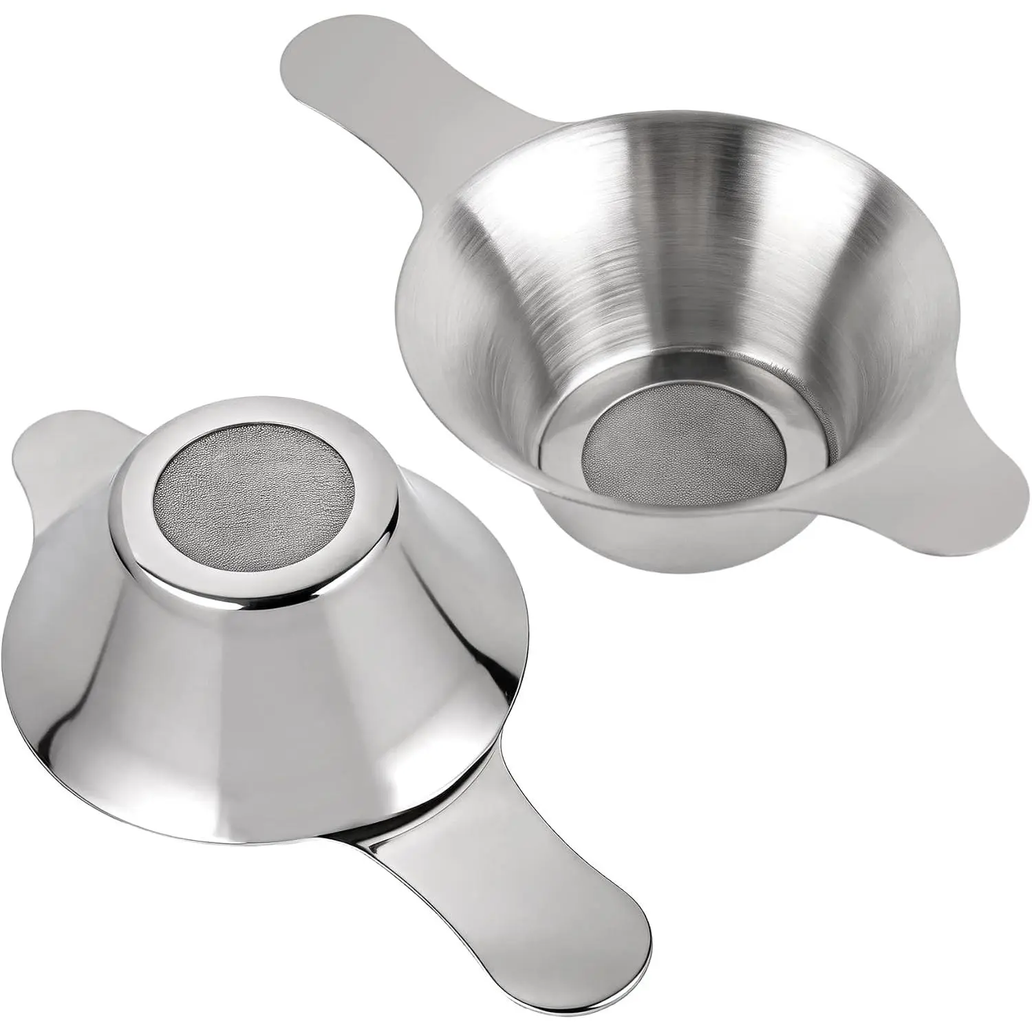 , 2 Pack Different Size Stainless Steel Mini Strainer Fine Mesh  Funnel Coffee Filter with Double Handles