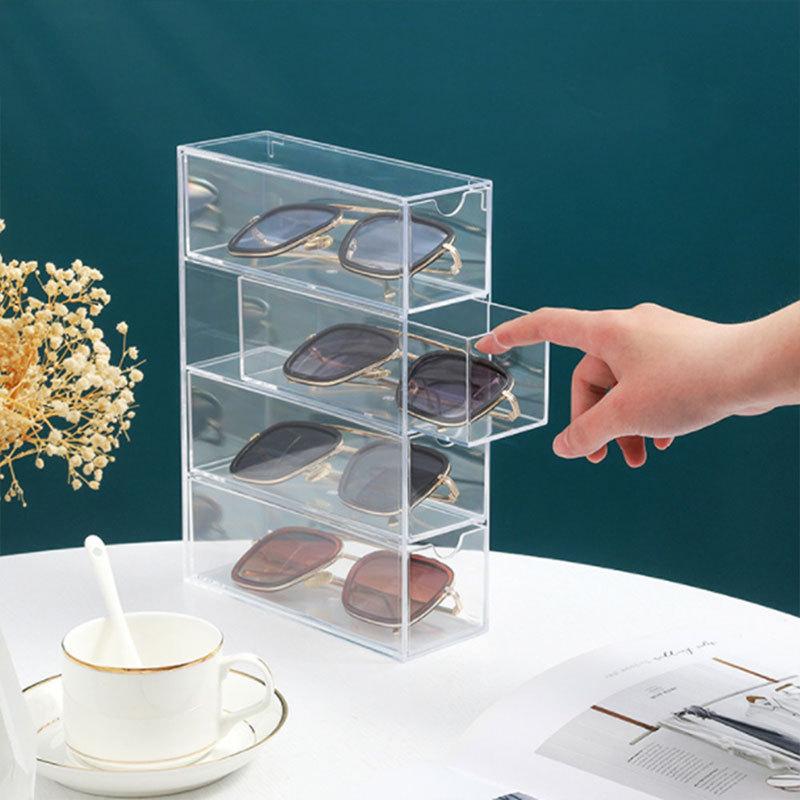 Acrylic glasses case can be stacked four-layer desktop glasses sunglasses display box dust-proof drawer storage box Organizer