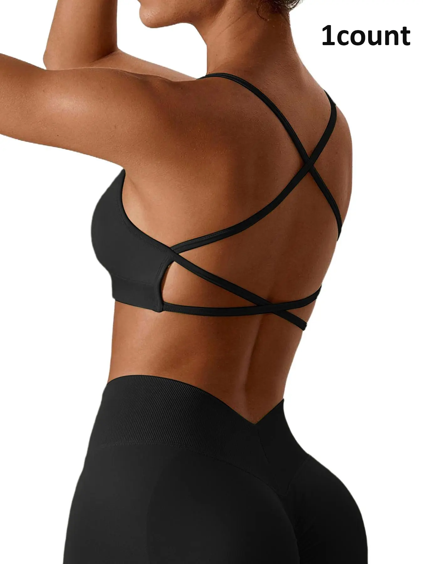 Women's Solid Criss Cross Backless Sports Bra, Yoga Sports Bra, Breathable Comfortable Removable Chest Pads Sports Bra, Ladies Sportswear for Indoor Outdoor Wear, Gym Clothes, Strappy Sports Bras, Sportsbra, Workout Clothes, Fitness Clothes