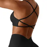 Black Friday Women's Solid Criss Cross Backless Sports Bra, Breathable Comfortable Removable Chest Pads Sports Bra, Ladies Sportswear for Indoor Outdoor Wear, Gym Clothes