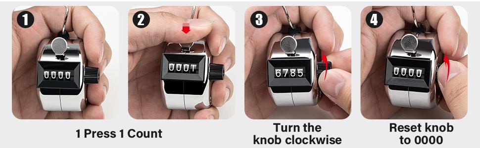 AGS Tally Counter, 4-Digit Clicker Counter, Metal Hand Tally Counters Clicker Pitch Counter for Counting, Knitting, Coaching, Golf, Lap, Fishing