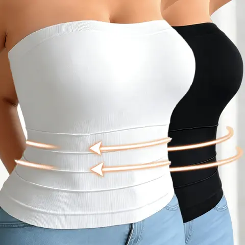 1/2/3pcs Plus Size Strapless Belly Control Ruched Non Padding Bra, Daily Commute & Date Seamless Shaping Wear, Comfortable Non-Pressing Design