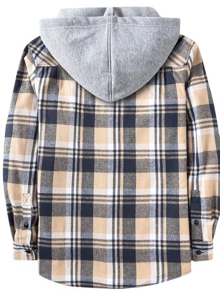 Men's Flannel Hooded Plaid Shirt Jacket, Casual Button-Down Long Sleeve Fashion with Pockets, Stylish Men's Outerwear, Menswear