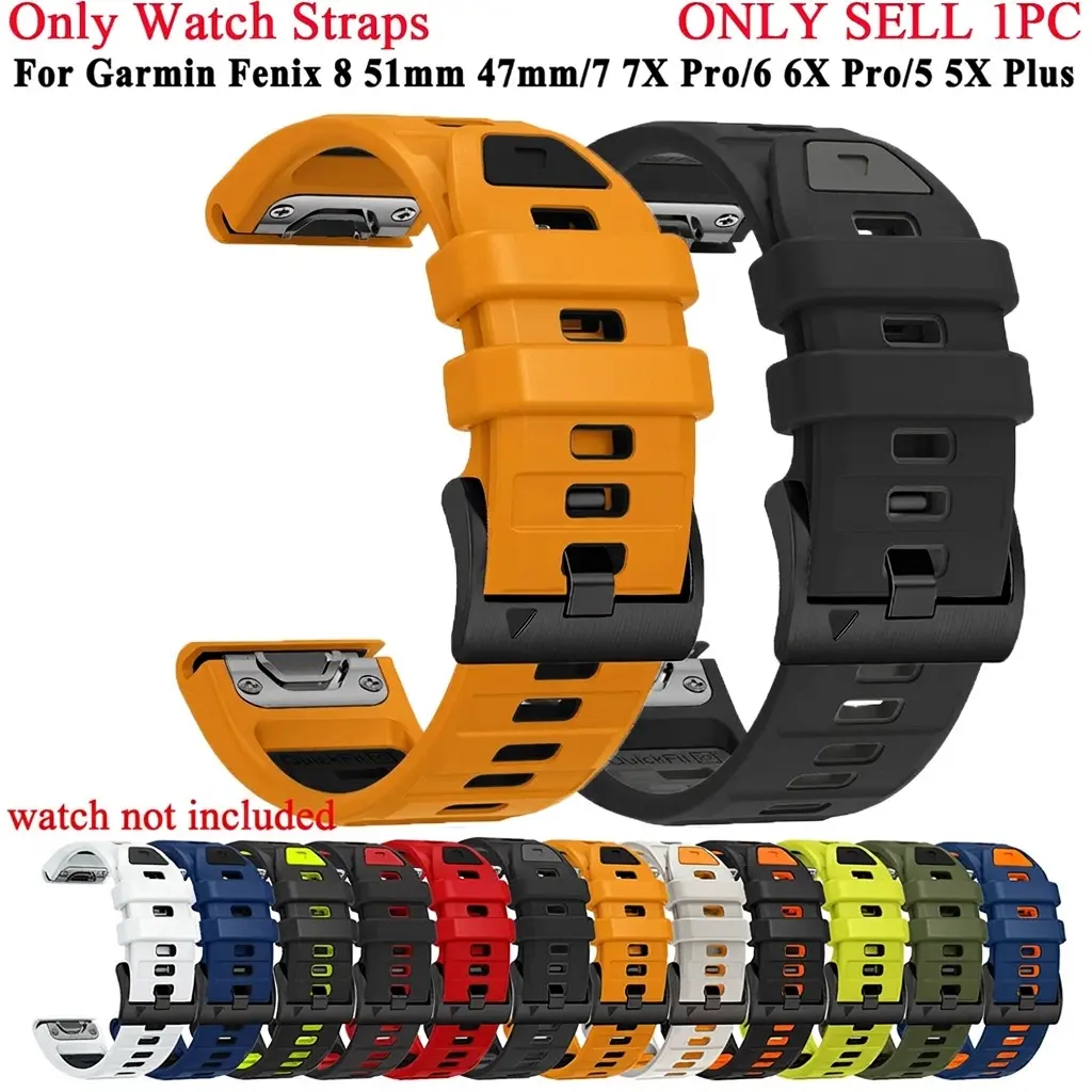 22/26mm Dual Color Breathable Silicone QuickFit Strap, Smartwatch Replacement Straps For Garmin Fenix8 47mm/51mm, 7/7Pro, 6/6Pro, 5/5Plus, 7X/7XPro, 6X/6XPro, 5X/5XPlus Adjustable Replaceable Unisex Strap, Suitable for Daily Life, Gatherings