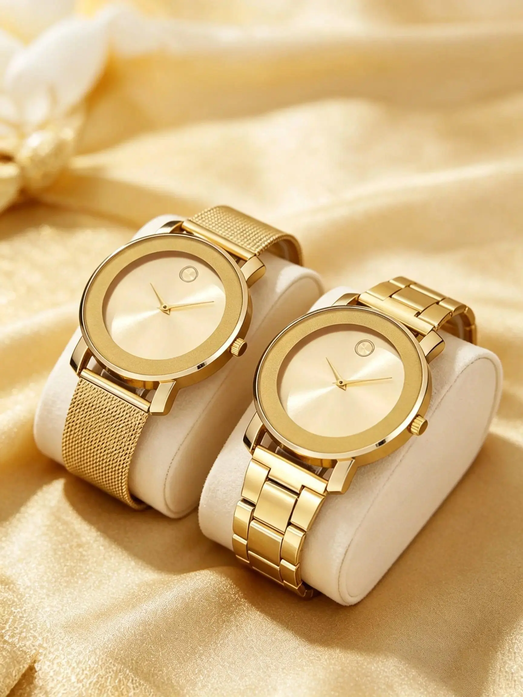 2 Pcs Minimalist Couple Watches, Quartz Analog, Unisex, Mesh & Alloy Strap, /silver Color, Perfect Gift for Her