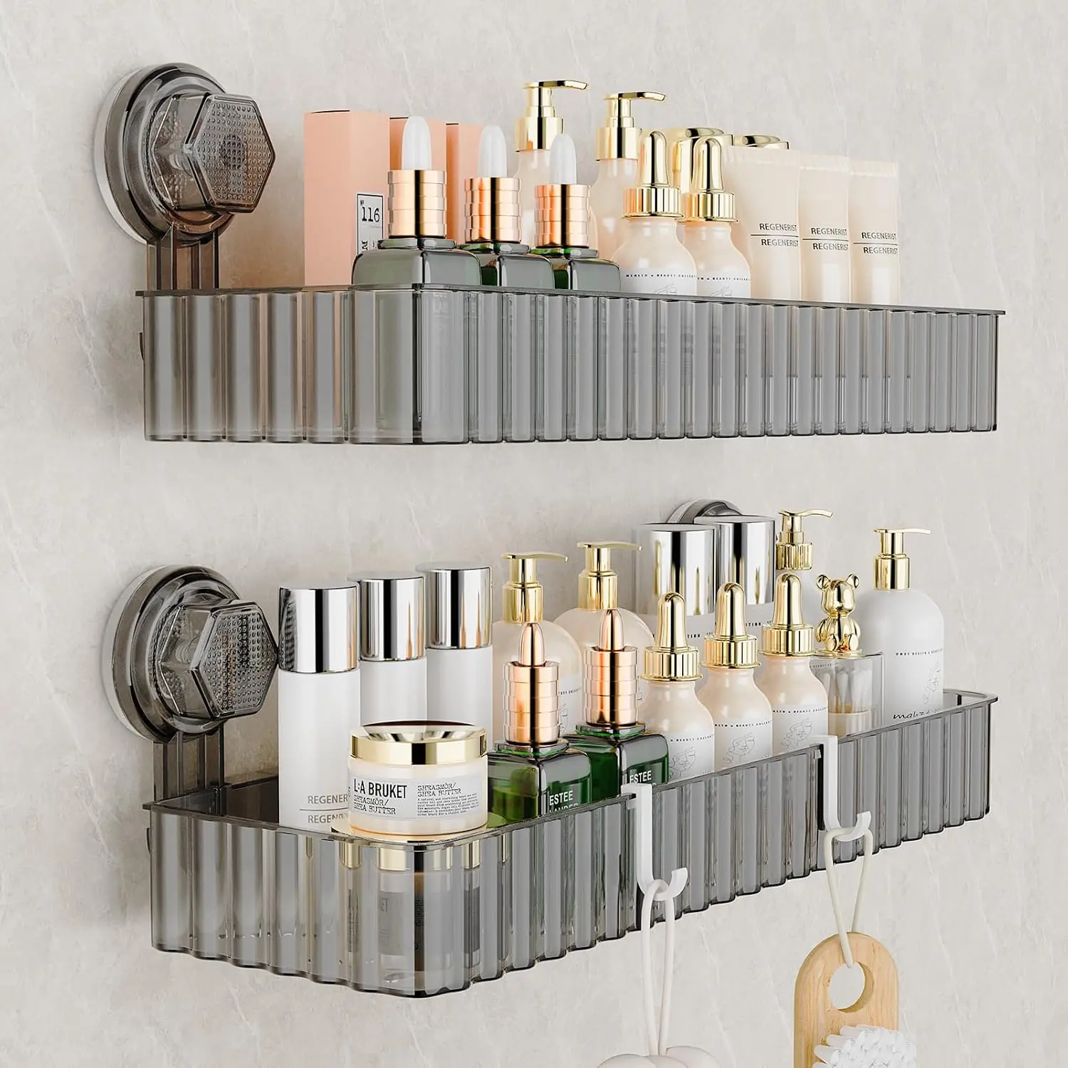 Shower Suction Cup Shower Shelves for Inside Shower No Drilling Organizers and Wall Shelf Rack Clear(black,square)