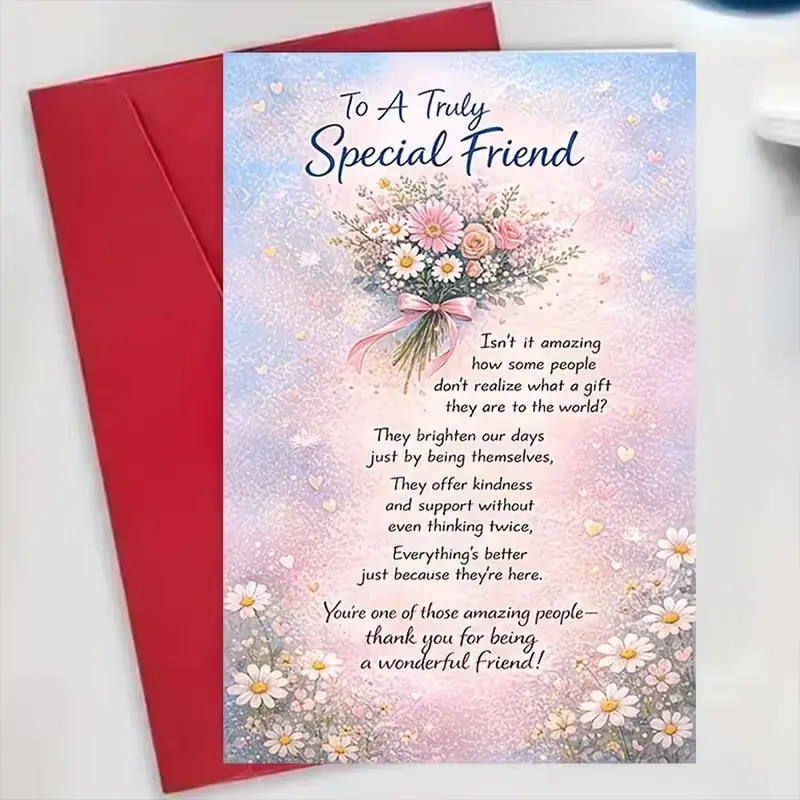 To A Truly Special Friend Card with Envelope, Floral Friendship Greeting Card, Heartfelt Thank You Card Gift for Best Friends, Sisters, Coworkers & Loved Ones