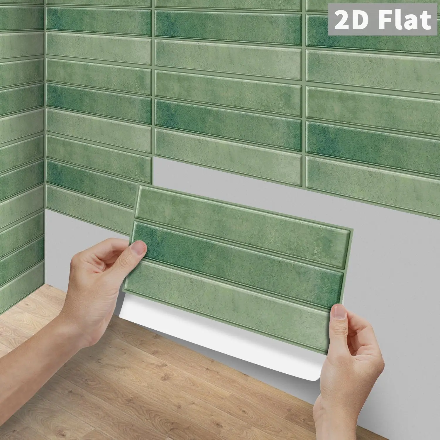 6/12/24/48Pcs FG Vintage Tile Stickers, PVC Crystal Film Gradient Dark Green Long Strip Brick Texture, Peel and Stick Backsplash, DIY Self-Adhesive Waterproof Oilproof Wall Tiles, Decor for Kitchen, Bathroom, Tile & Wood Surfaces